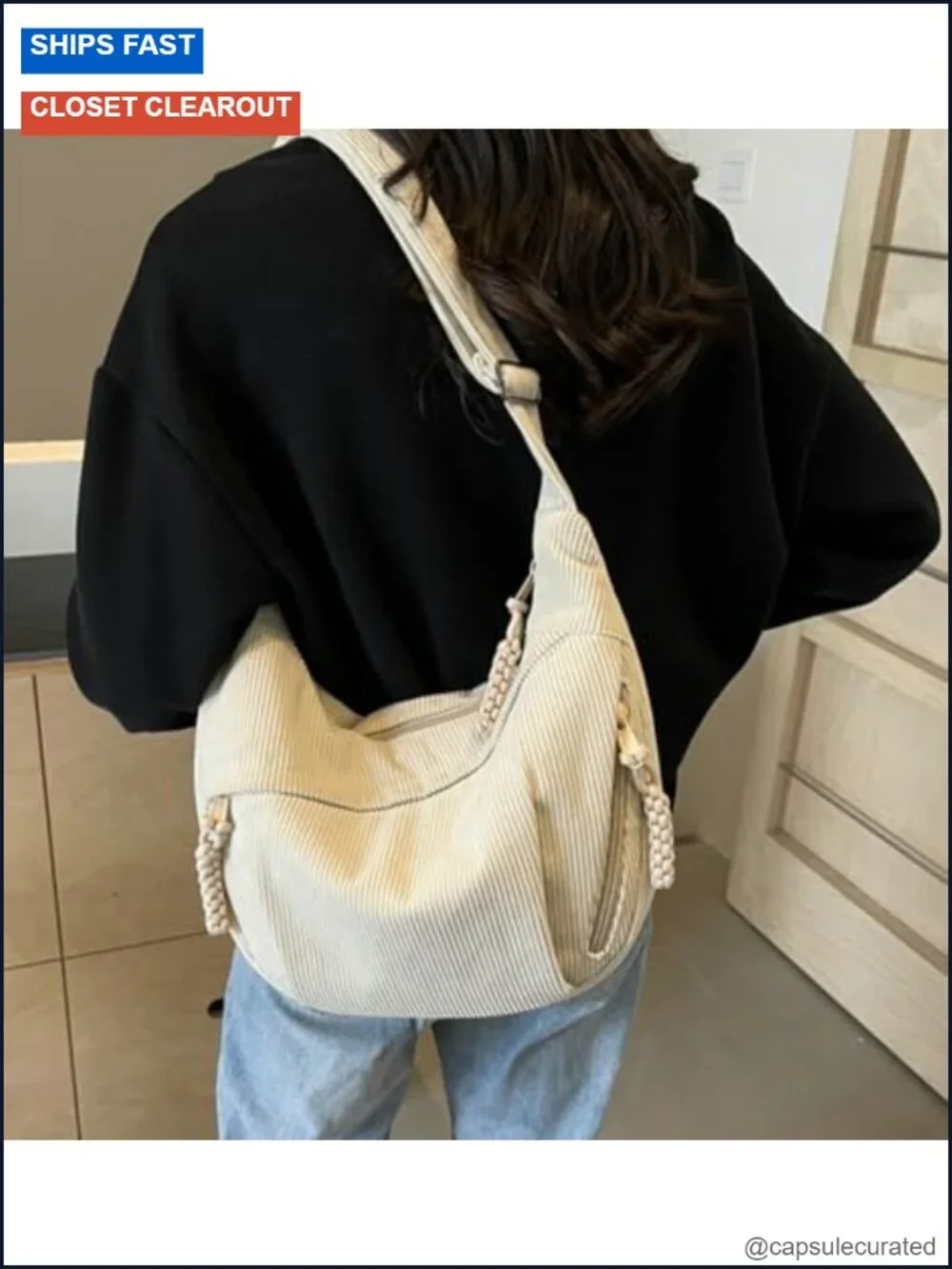 Retro Nylon Canvas Crescent Shoulder Bag Corduroy Hobo Crossbody Purse Unisex
